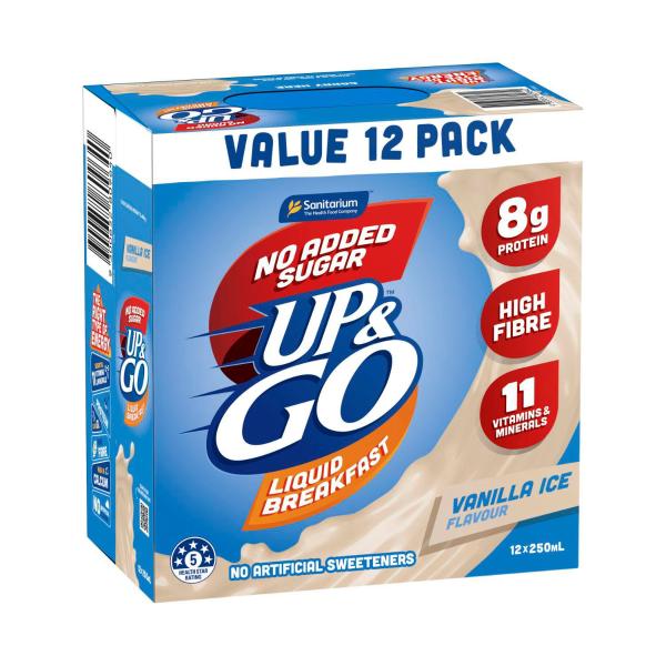 SANITARIUM UP&GO LIQUID BREAKFAST FRIDGE PACK 12X250ML:VANILLA ICE:NAS