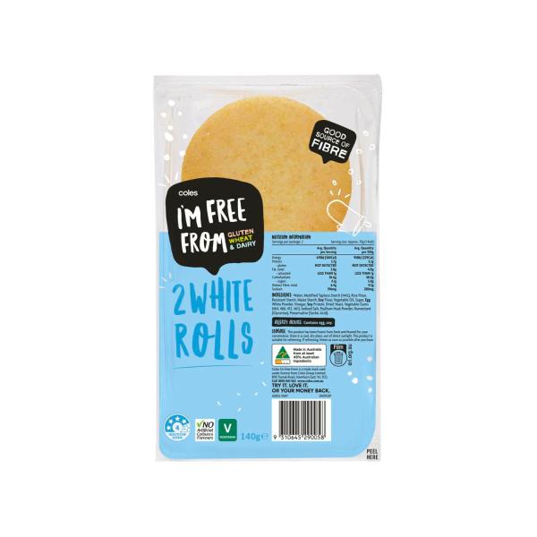 COLES I'M FREE FROM WHITE ROLLS 2PK