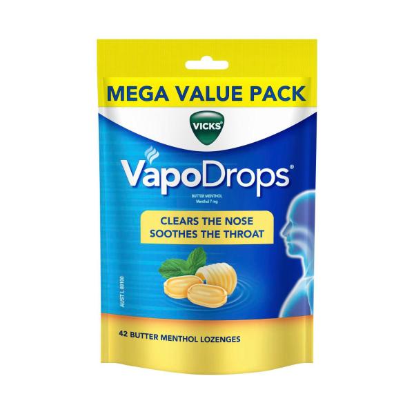 VICKS VAPODROPS BUTTER MENTHOL LOZENGES 42PACK