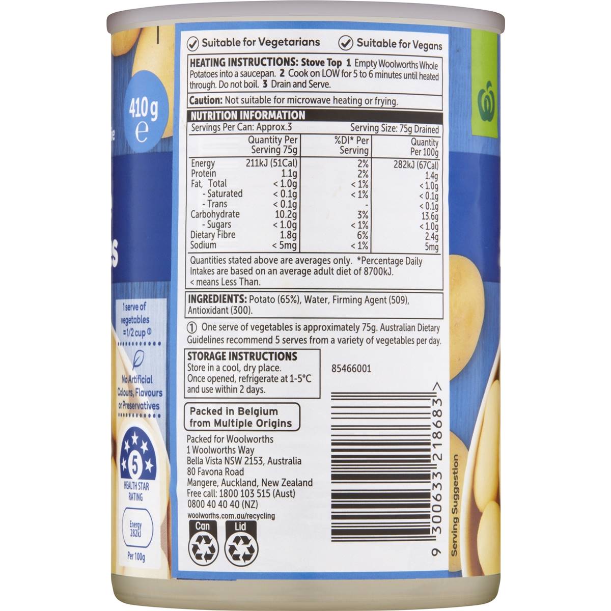 Woolworths Potato Whole 410g