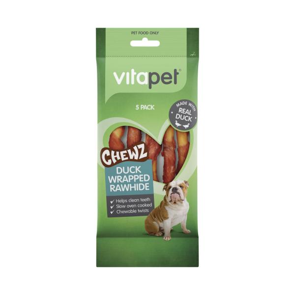 VITAPET DUCK WRAPPED RAWHIDE STICKS DOG TREAT 5 PACK