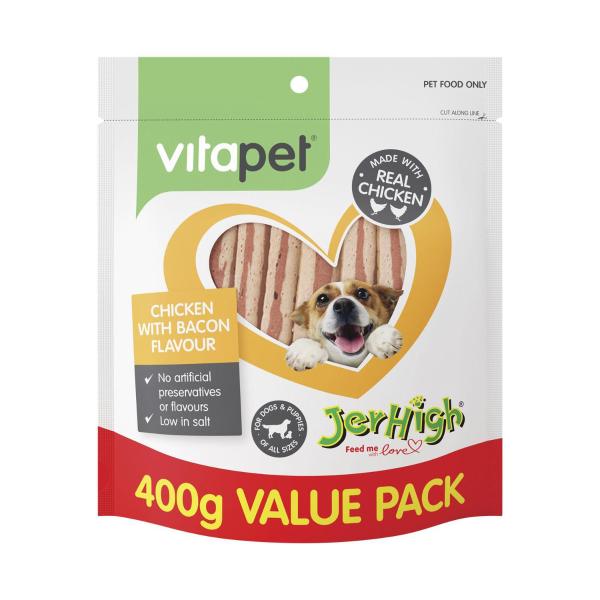 VITAPET JERHIGH DOG TREATS CHICKEN WITH BACON 400 GRAM