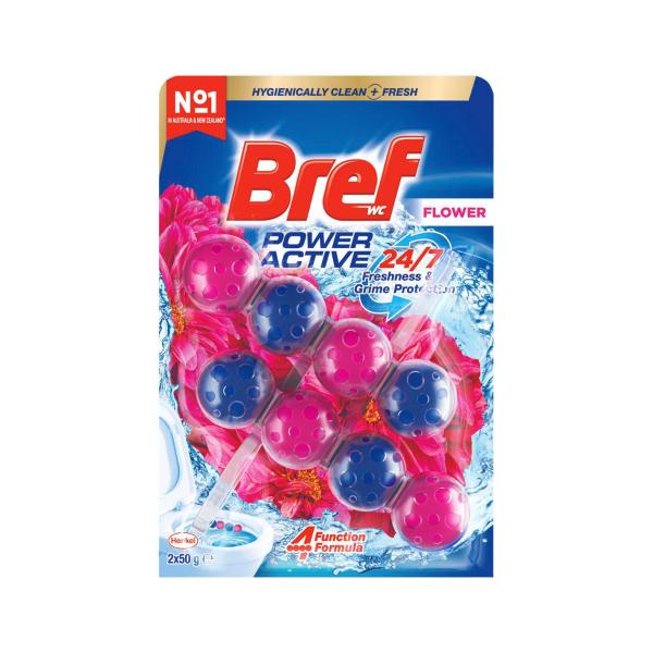 BREF POWER ACTIVE TOILET CLEANER RIM BLOCK FLOWER 50G X 2 PACK
