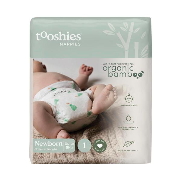 TOOSHIES ECO NAPPIES SIZE 1 NEWBORN 3-5KG 52PK