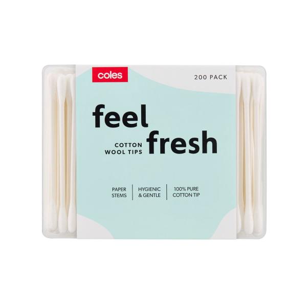 COLES COTTON WOOL TIPS PAPER STEM 200 PACK