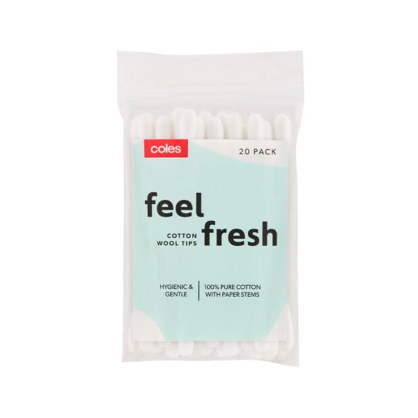 COLES COTTON WOOL TIPS:PAPER STEM 20 PACK