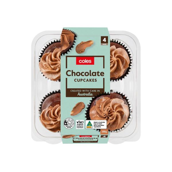 COLES CUPCAKES CHOCOLATE 4PK