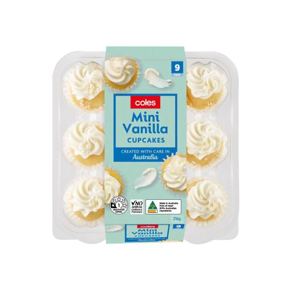 COLES VANILLA MINI CUPCAKES 9PK