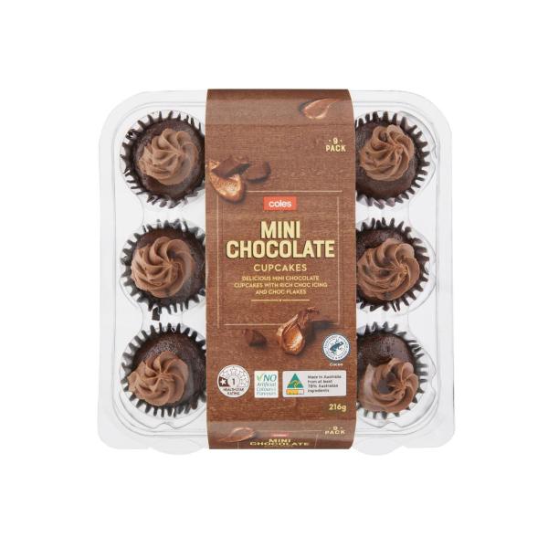 COLES CHOCOLATE MINI CUPCAKES 9PK