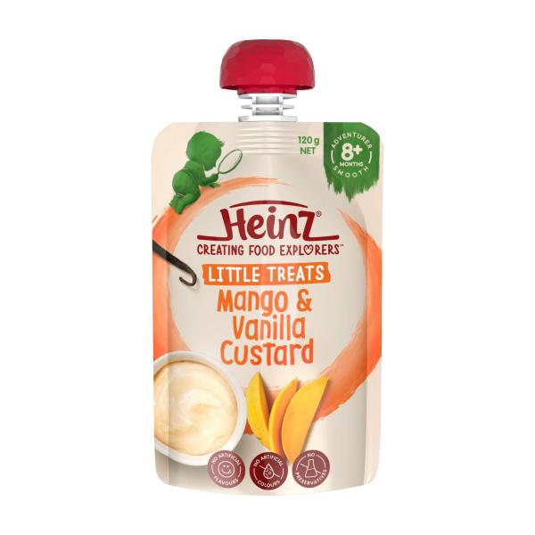HEINZ LITTLE TREATS MANGO & VANILLA CUSTARD BABY FOOD POUCH 120G 8+ MONTHS