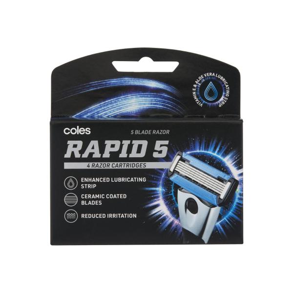 COLES RAPID 5 RAZOR CARTRIDGES 4 PACK