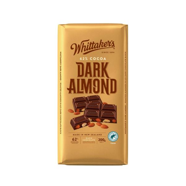 WHITTAKER'S BLOCK CHOCOLATE DARK ALMOND 62% 200G