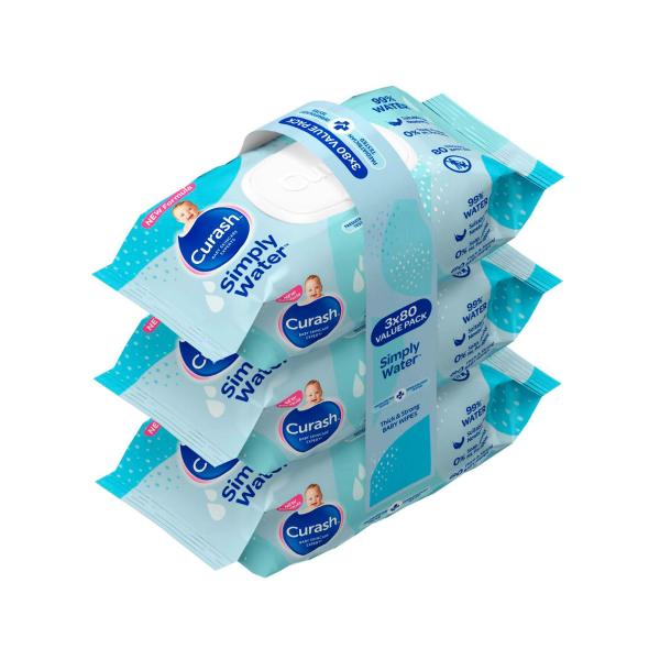 CURASH SIMPLY WATER SENSITIVE SKIN BABY WIPES 240PK