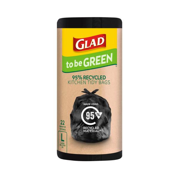 GLAD TO BE GREEN RECYCLED KITCHEN TIDY BAGS LGE 22 PACK