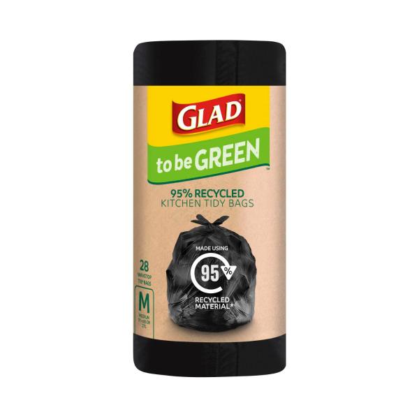 GLAD TO BE GREEN RECYCLED KITCHEN TIDY BAGS MED 28 PACK