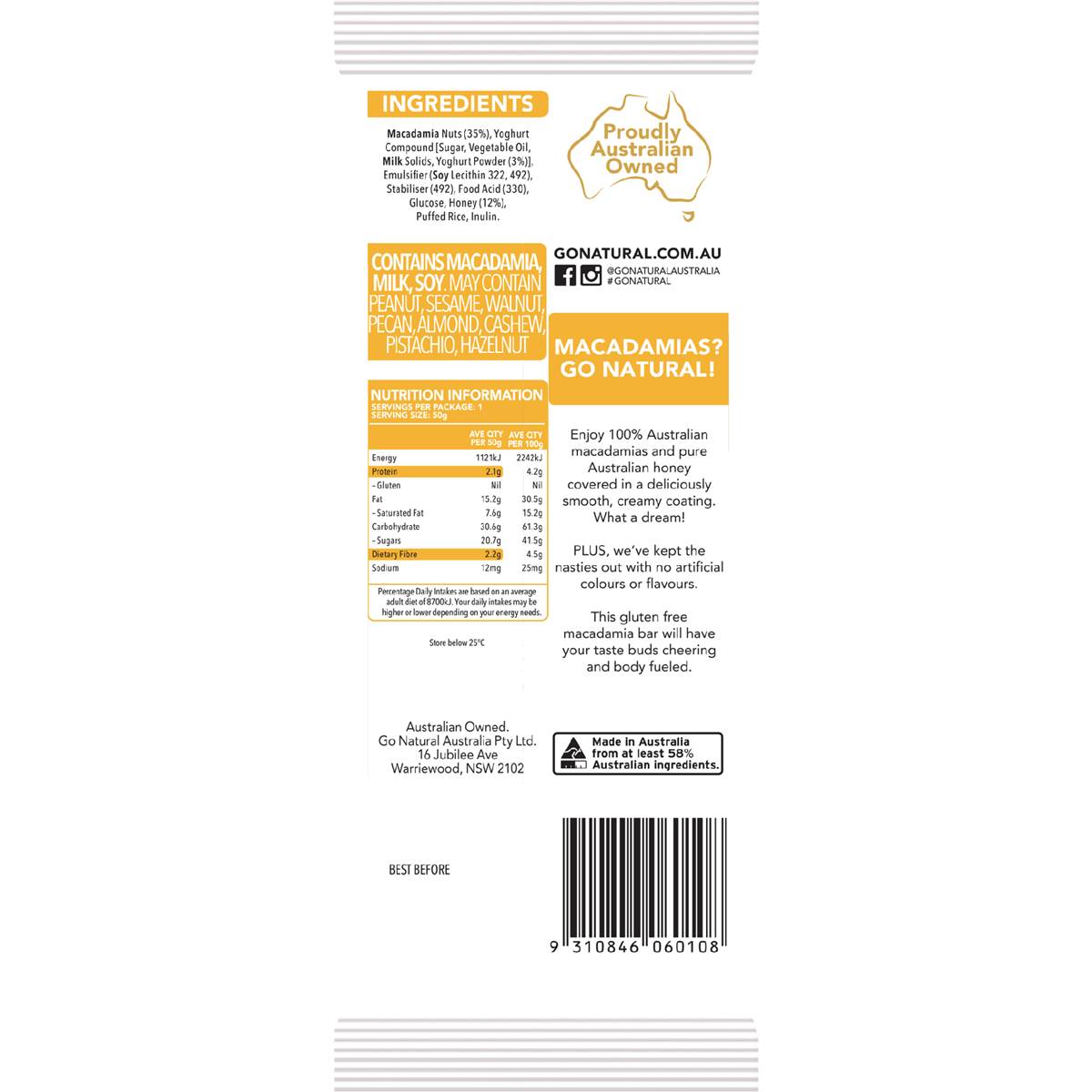 Go Natural Bars Macadamia Dream 50g