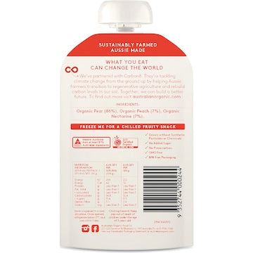 Australian Organic Food Co. Pear Peach & Nectarine Fruit Puree Pouch 120g