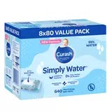 Curash Simply Water Baby Wipes 8 x 80 Wipes