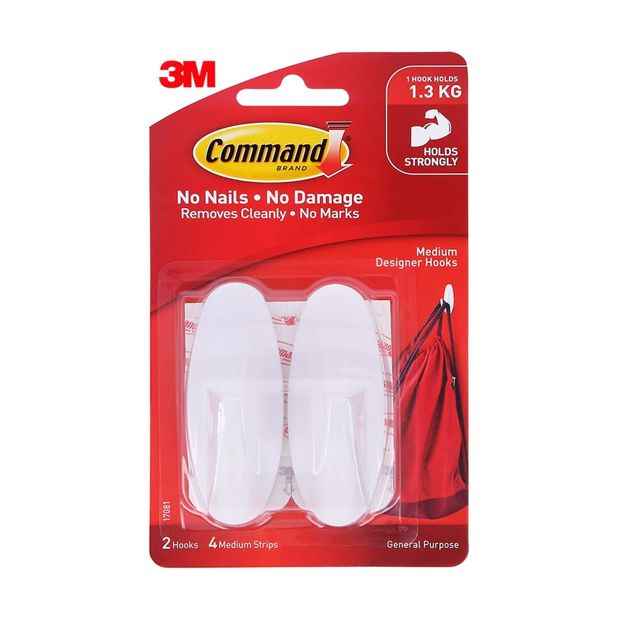 3M Command Mounting Designer Hook Medium - White