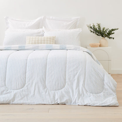Quinn Cotton Rich Reversible Comforter Set - Queen Bed, Blue