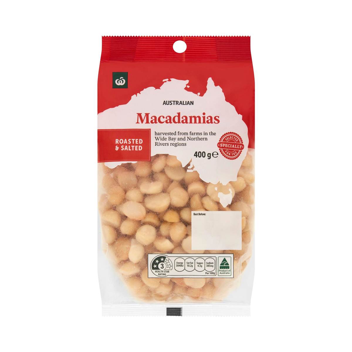 Woolworths Macadamias Roasted & Salted 400g Pack