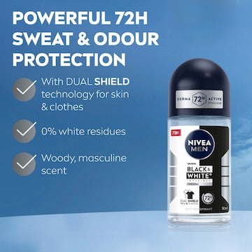 Nivea Men Invisible Black & White Roll On Deodorant 50mL