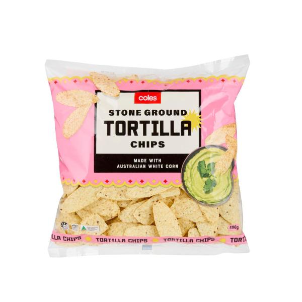 COLES STONE GROUND TORTILLA CHIPS 400G