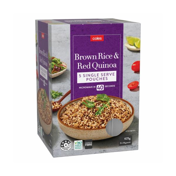 COLES MICROWAVABLE BROWN RICE & QUINOA POUCH 5PK