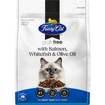 Fussy Cat Grain Free Adult Dry Cat Food Salmon Whitefish & Olive Oil 500g