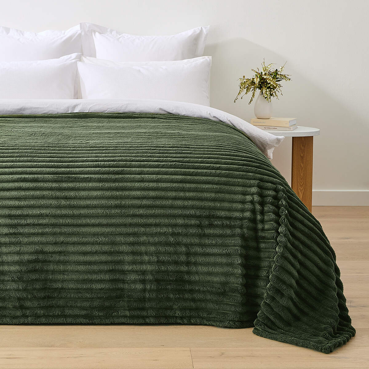 Plush Ribbed Blanket - Double/Queen Bed, Forest