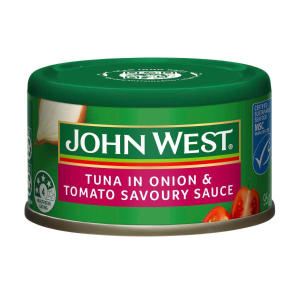 JOHN WEST TUNA:ONION & TOMATO SAVOURY SAUCE 95GRAM