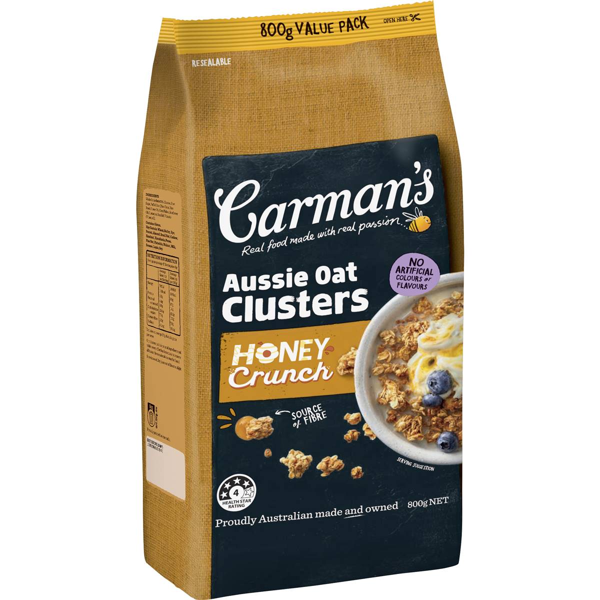 Carman's Clusters Aussie Oat Honey Crunch 800g
