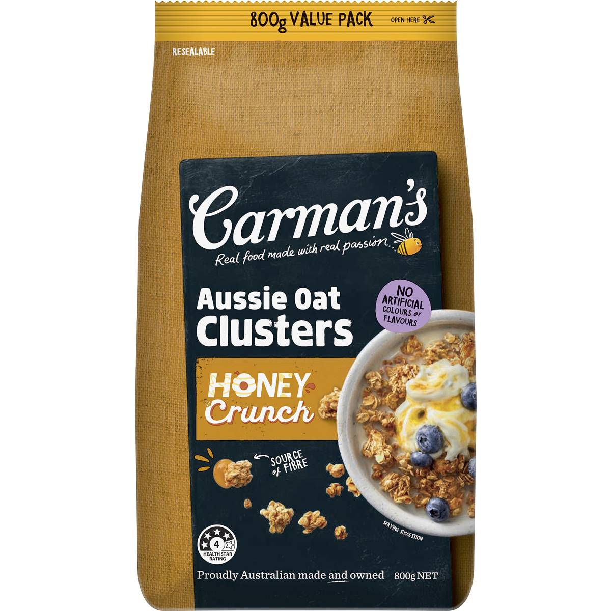 Carman's Clusters Aussie Oat Honey Crunch 800g