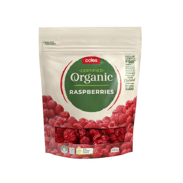 COLES FROZEN ORGANIC RASPBERRIES 450GRAM