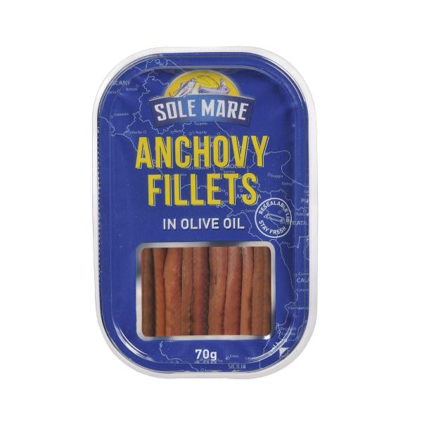 SOLE MARE ANCHOVIES IN OLIVE OIL & TRAY 70G