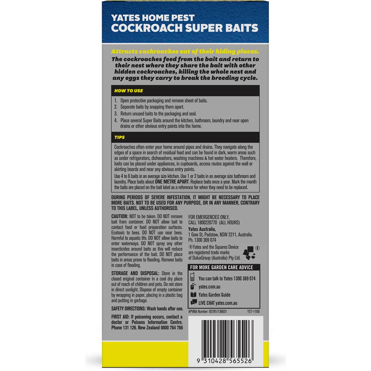 Yates Cockroach Super Baits 6 Pack