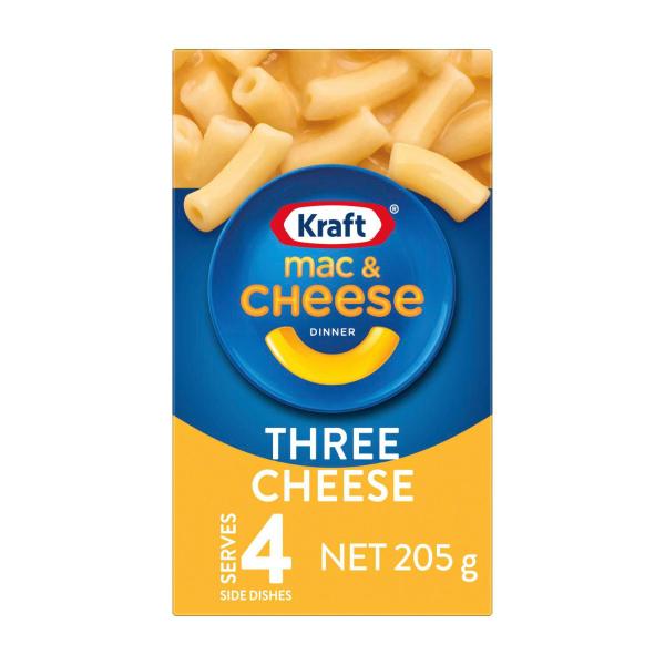KRAFT MAC & CHEESE THREE CHEESE PASTA MACARONI NOODLES 205G