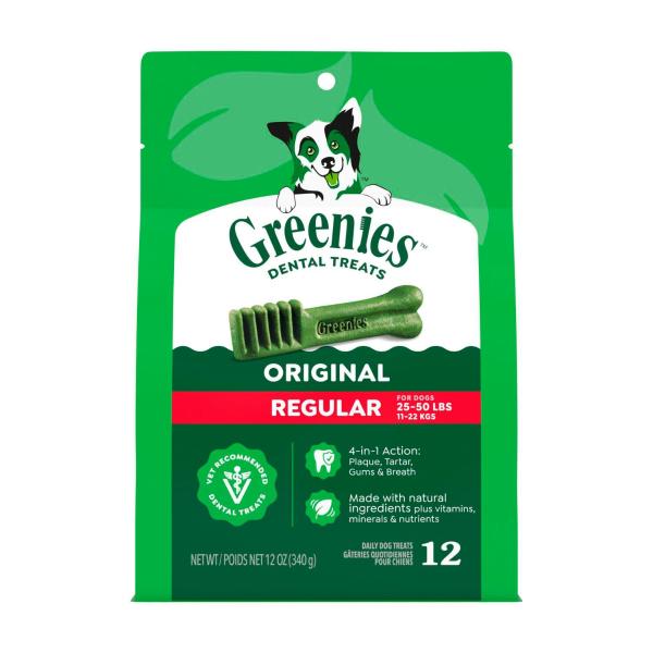 GREENIES ORIGINAL DOG TREAT 340G:REGULAR:.:12 PACK