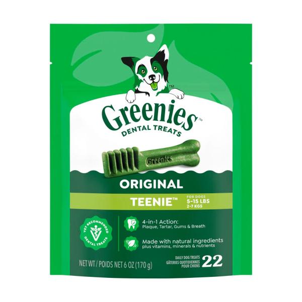 GREENIES CANINE DENTAL DOG TREATS ORIGINAL TEENIE 22 PACK 170G