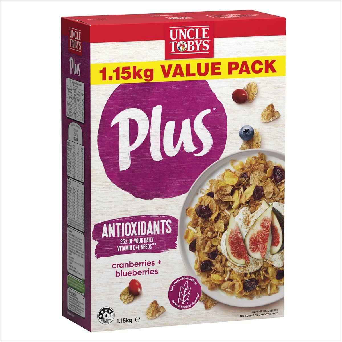 Uncle Tobys Plus Cereal Cranberries & Blueberries 1.15kg