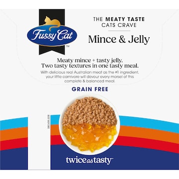 Fussy Cat Grainfree Mince & Jelly Puches Adult Cat Wet Food 80g x 12 pack