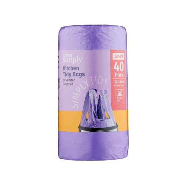 COLES SIMPLY KITCHEN TIDY BAGS LAVENDAR SCENTED SMALL 40 PACK
