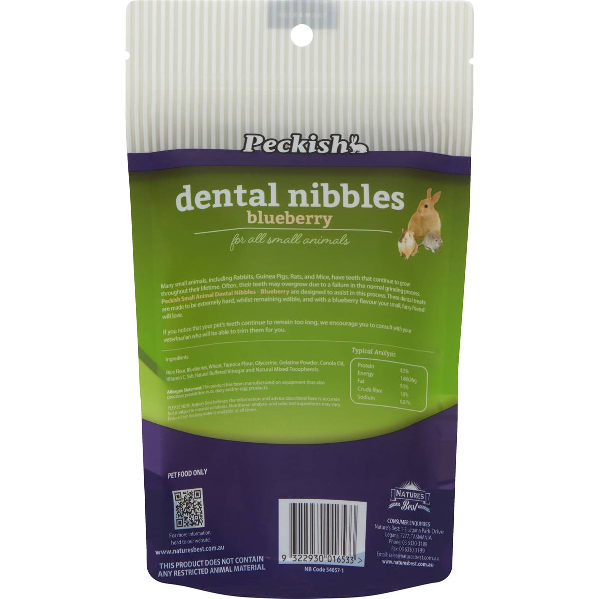 Peckish Dental Nibbles Blueberry For Small Animals 150g