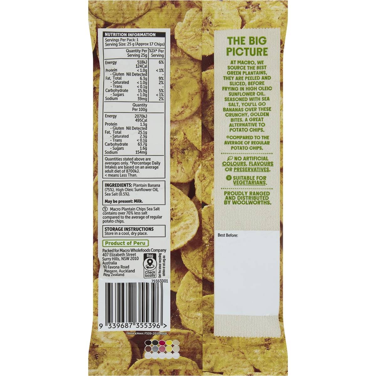 Macro Wholefoods Market Sea Salt Plantain Chips 25g