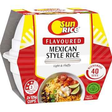 Sunrice Microwave Mexican Flavoured Rice Cups 2x125g 250g
