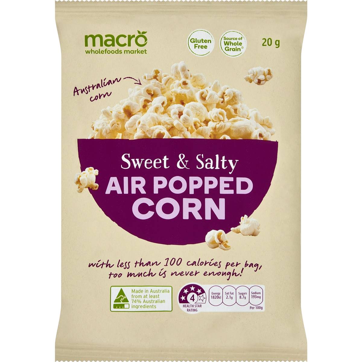 Macro Wholefoods Market Air Popped Corn Sweet & Salty 20g