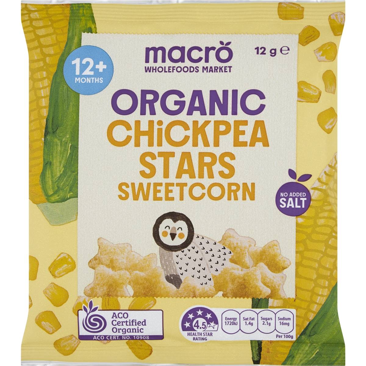 Macro Organic Chickpea Stars Sweetcorn 12g