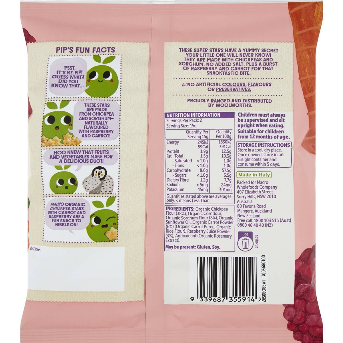 Macro Organic Chickpea Stars Carrot & Raspberry 30g