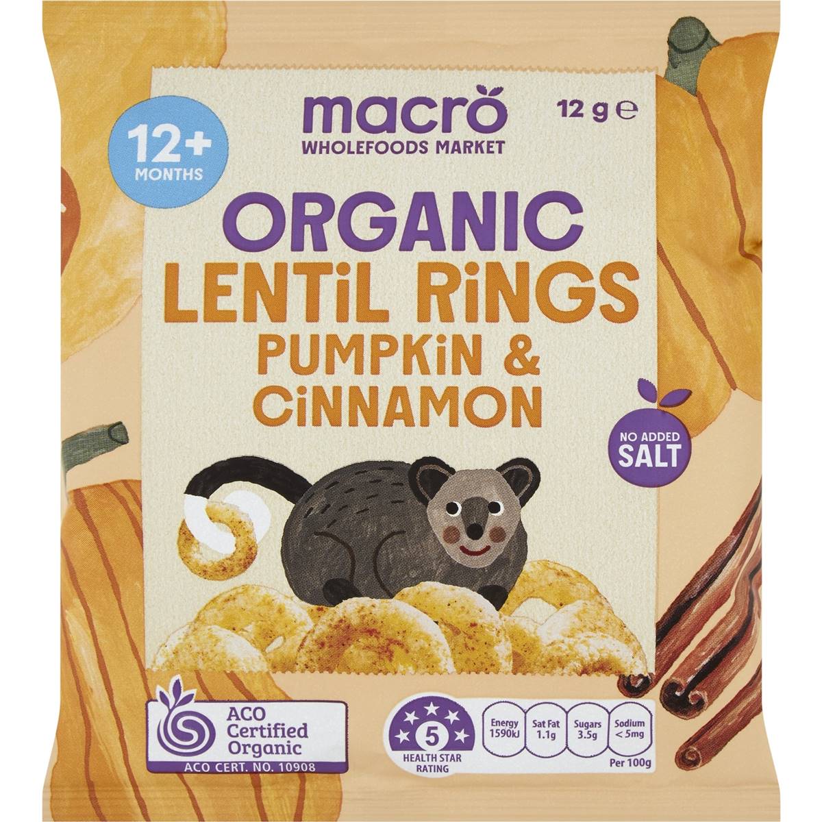 Macro Organic Lentil Rings Pumpkin & Cinnamon 12g