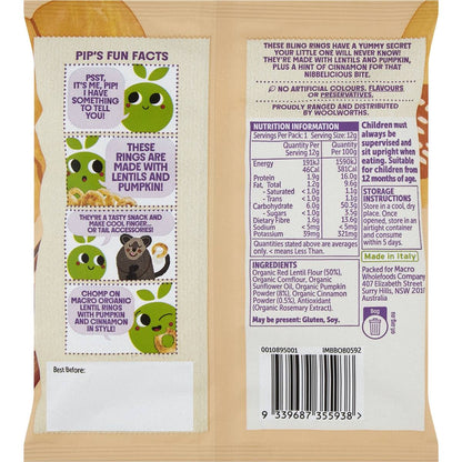 Macro Organic Lentil Rings Pumpkin & Cinnamon 12g